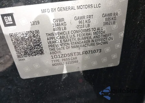 2020 Chevrolet Malibu Fwd Lt из США, поврежденный, VIN 1G1ZD5ST3LF071073